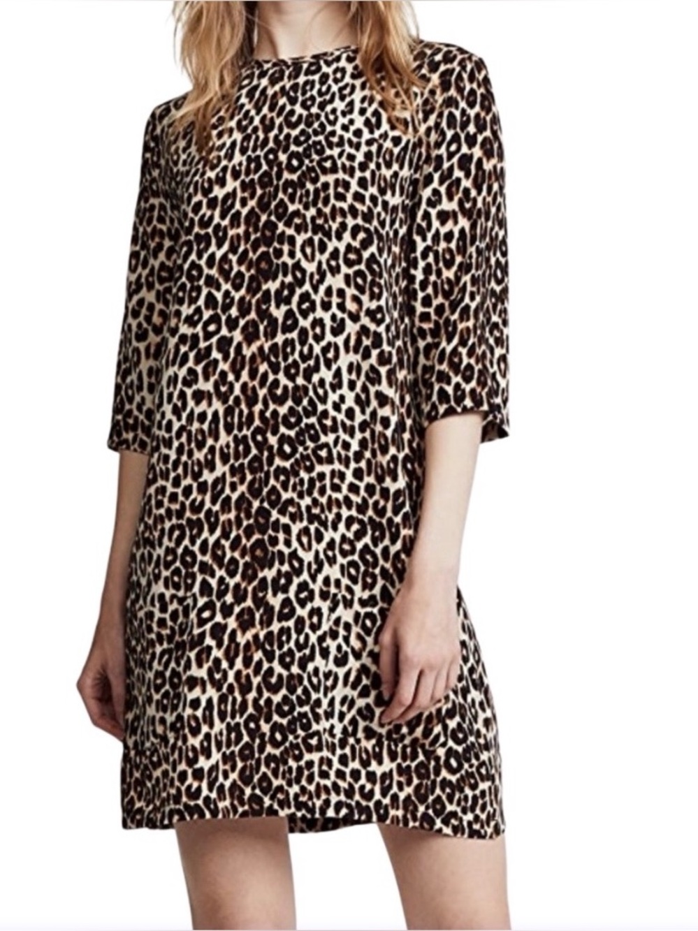 EQUIPMENT Femme Aubrey Dress 100% Silk Leopard Print Shift Animal Print Size XS
